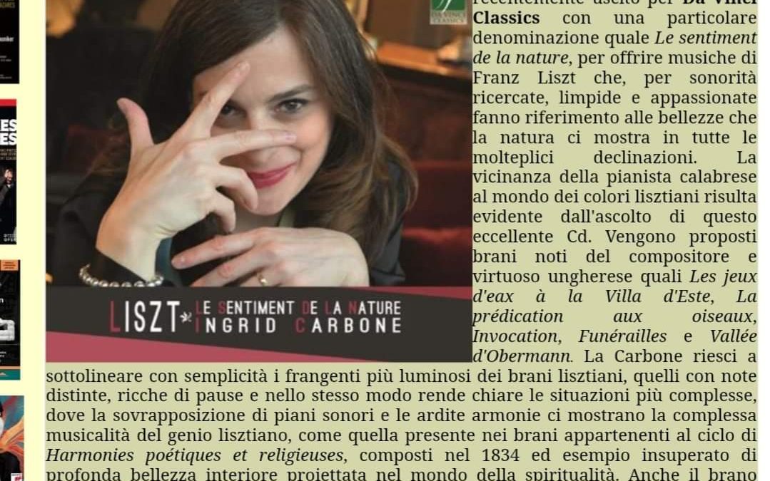 CD Review by Cesare Guzzardella in Corrierebit May 29th, 2022 – “Liszt: Le sentiment de la Nature”